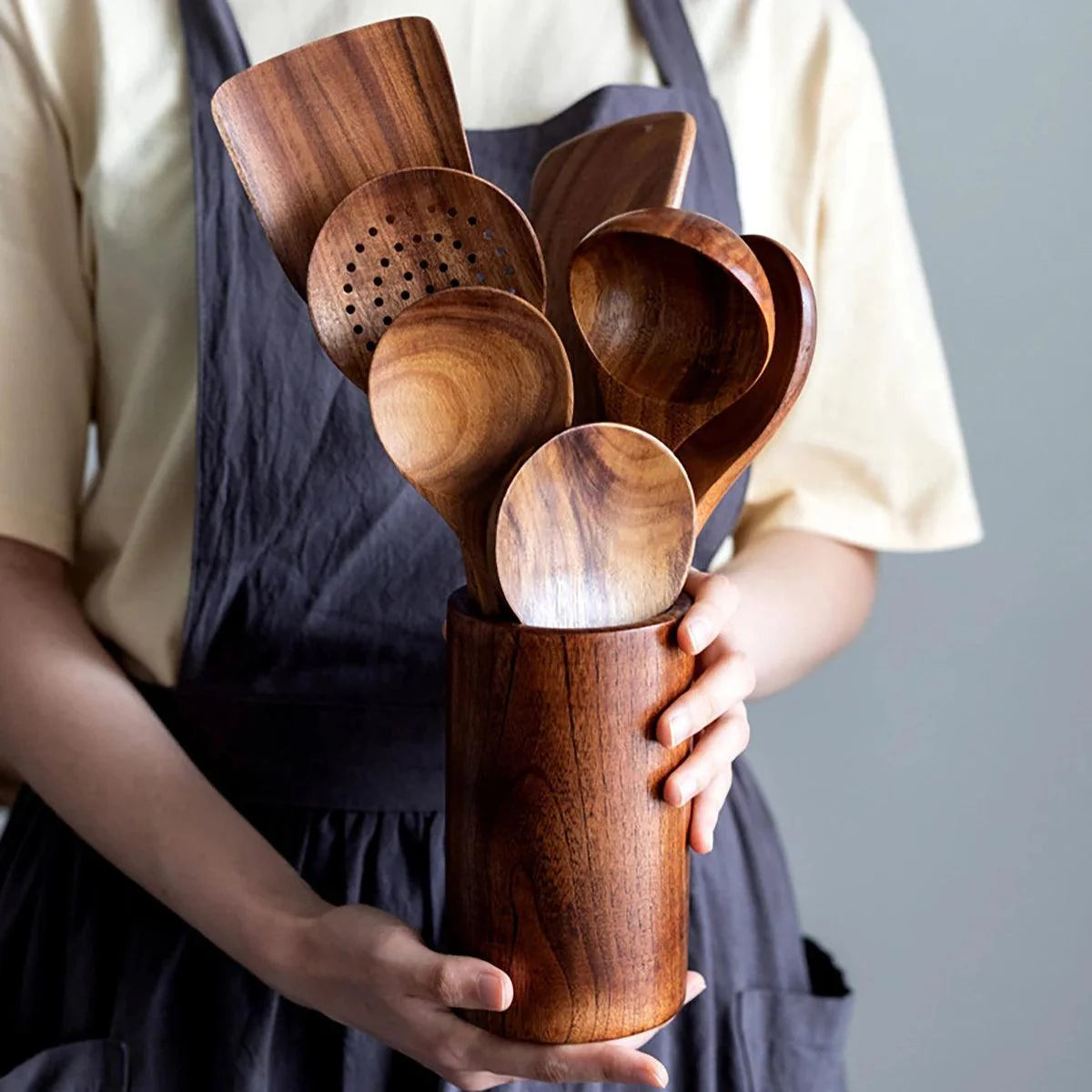 Conjunto de Utensílios de Cozinha em Madeira Elegante e Funcional