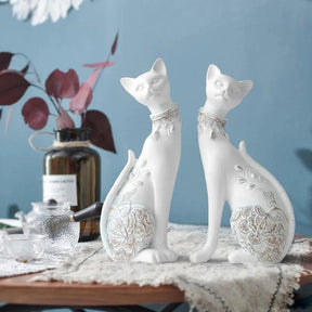 Peça Decorativa Casal Gato em Resina