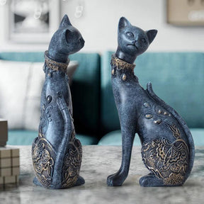 Peça Decorativa Casal Gato em Resina