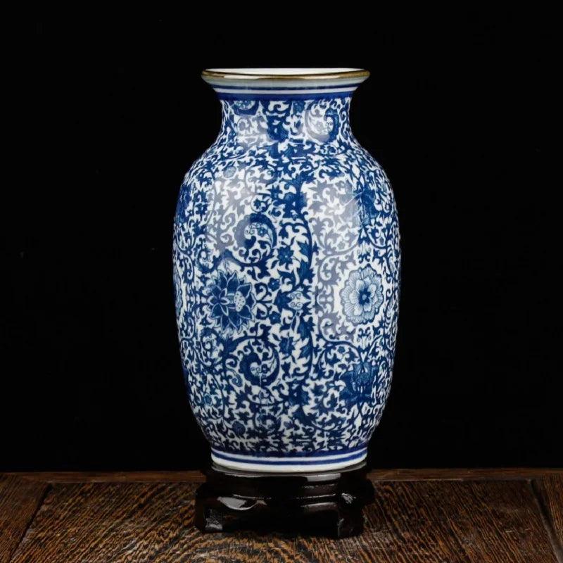 Vaso Chinês Cerâmica Azul e Branco