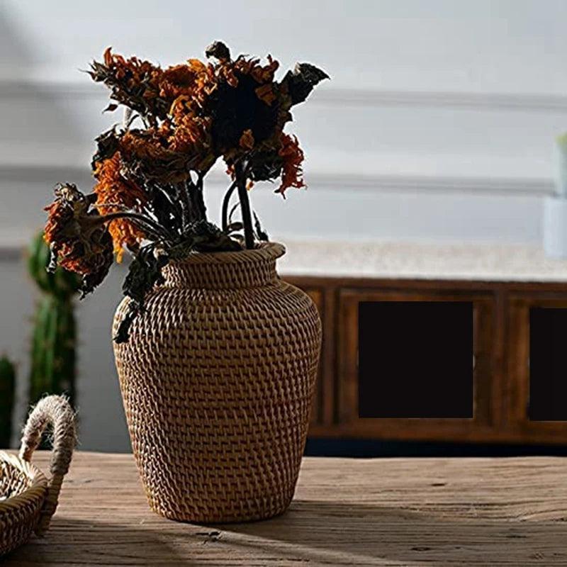 Vaso de Flores Decoração de Rattan